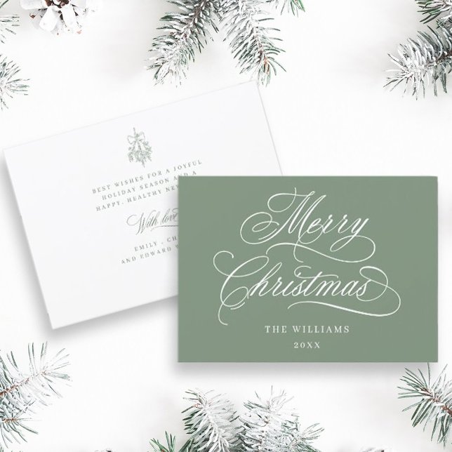 Cartes Pour Fêtes Annuelles Silencieux Romantique Joyeux Noël Script plat (Front & Back)