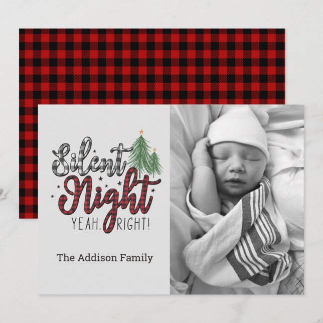 Cartes Pour Fêtes Annuelles Silent Night Yeah Right Plaid Christmas Card (Devant / Derrière)