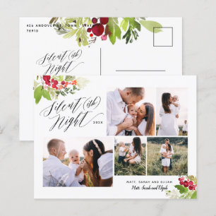 Cartes Pour Fêtes Annuelles Silent nuit multi photo rouge vert feuillage drôle