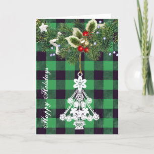 Cartes Pour Fêtes Annuelles Silhouette d'arbre de Noël Plaid Buffalo Vert