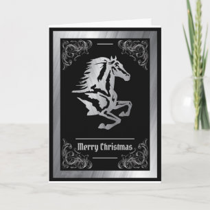 Cartes Pour Fêtes Annuelles Silhouette de cheval argenté chic