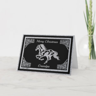 CARTES POUR FÊTES ANNUELLES SILHOUETTE DE CHEVAL ARGENTÉ ÉLÉGANT