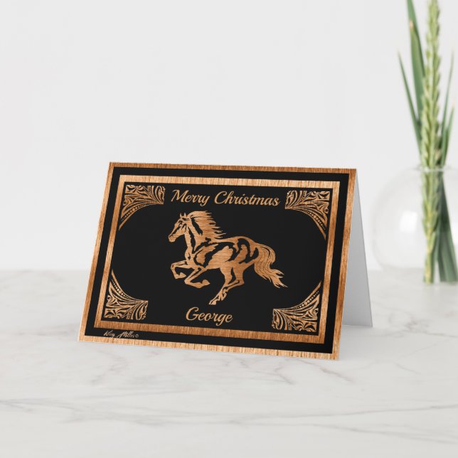 CARTES POUR FÊTES ANNUELLES SILHOUETTE DE CHEVAL EN BOIS (Devant)