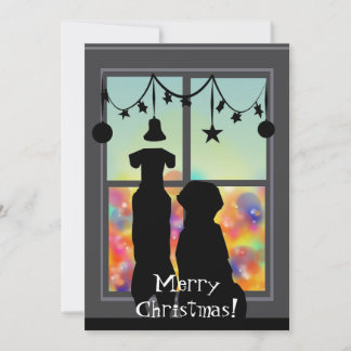 Cartes Pour Fêtes Annuelles "Silhouette de chiens regardant les étoiles