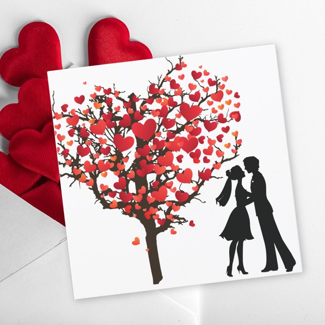 Cartes Pour Fêtes Annuelles Silhouette de couple sous le coeur de Saint Valent (Créateur téléchargé)