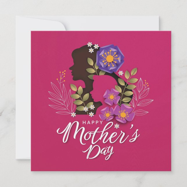 Cartes Pour Fêtes Annuelles Silhouette de maman et enfant Fête des mères (Devant)