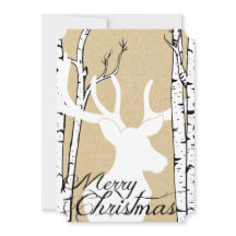 Silhouette Deer Birch Forest Holiday