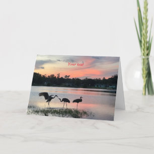 Cartes Pour Fêtes Annuelles Silhouette des grues de Sandhill au coucher du sol