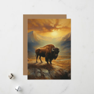 Cartes Pour Fêtes Annuelles Silhouette du coucher de soleil de bison de buffle