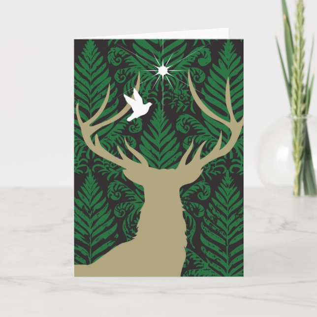 Cartes Pour Fêtes Annuelles Silhouette d'un cerf commun, d'une colombe et (Devant)