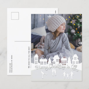 Cartes Pour Fêtes Annuelles Silhouette Village blanc neige de Noël