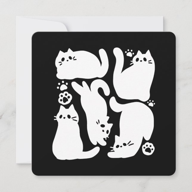 Cartes Pour Fêtes Annuelles Silhouettes de chaton blanc - Design Feline mignon (Devant)