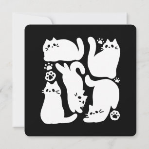 Cartes Pour Fêtes Annuelles Silhouettes de chaton blanc - Design Feline mignon