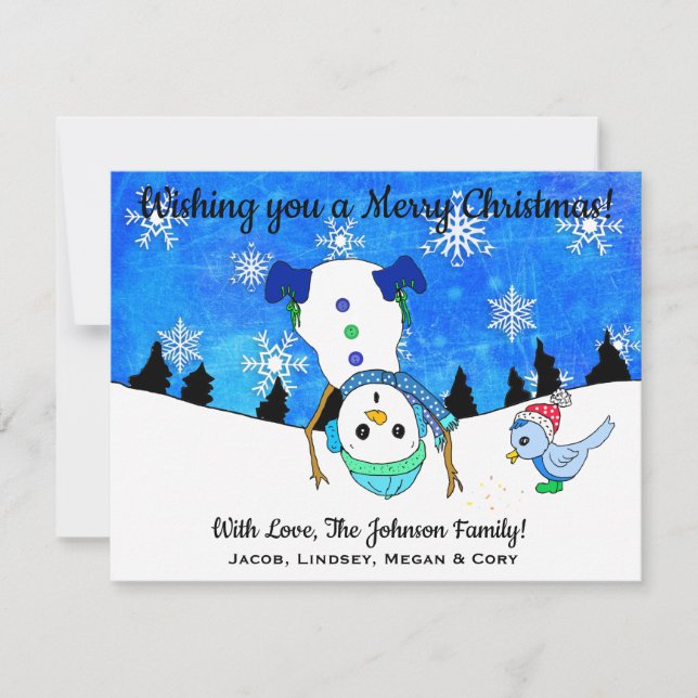 Cartes Pour Fêtes Annuelles Silly Upside Down Snowman Jouer dans la neige Chri (Devant)