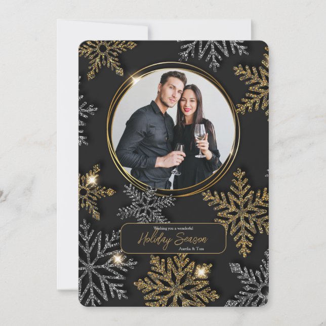 Cartes Pour Fêtes Annuelles Silver and Gold Snowflakes Photo Greeting Card (Devant)