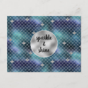 Cartes Pour Fêtes Annuelles Silver Aqua Blue Mermaid Glitz