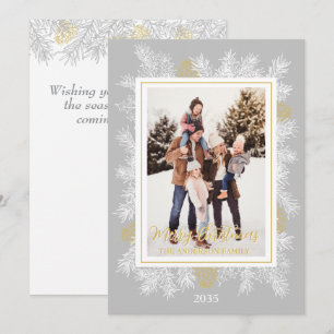 Cartes Pour Fêtes Annuelles Silver Grey Or Botanique Vintage cadre Noël