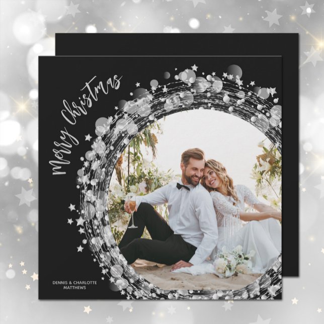 Cartes Pour Fêtes Annuelles Silver Stars Photo Joyeux Noël Noir (Créateur téléchargé)