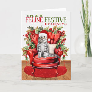 Cartes Pour Fêtes Annuelles Silver Tabby Noël Chat FELINE Festive