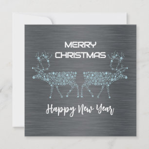 Cartes Pour Fêtes Annuelles Silver wish card Christmas new year blue reindeer