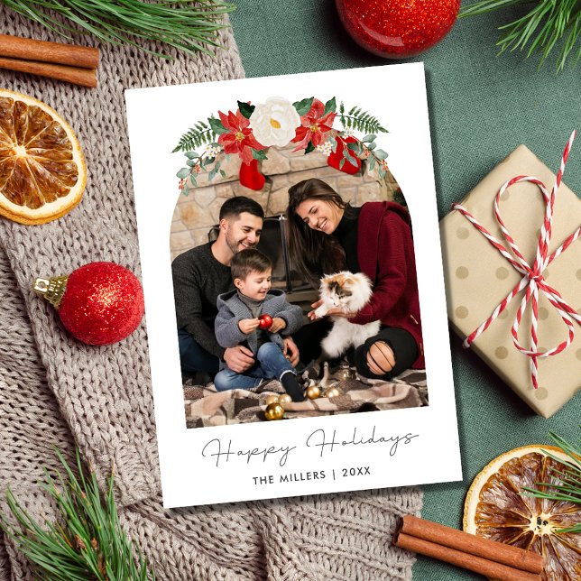 Cartes Pour Fêtes Annuelles Simple Arc Familial Photo Joyeux Fêtes Noël (Simple Family Arch Photo Happy Holidays Christmas Holiday Card)