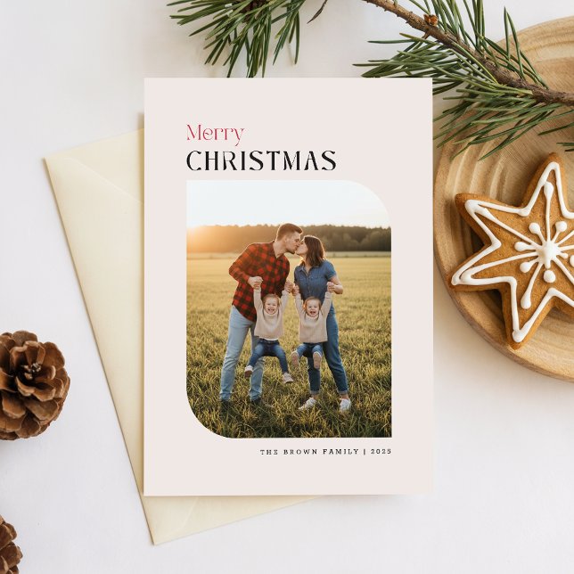 Cartes Pour Fêtes Annuelles Simple Arch Photo Family Name Christmas Wishes (Créateur téléchargé)