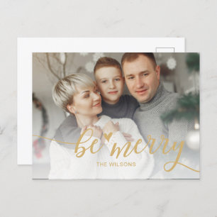 Cartes Pour Fêtes Annuelles Simple Be Merry Heart Cute Script Gold photo