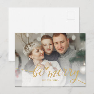 Cartes Pour Fêtes Annuelles Simple Be Merry Heart Cute Script Or photo