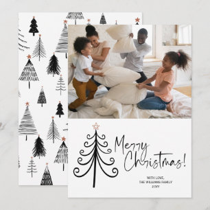 Cartes Pour Fêtes Annuelles Simple Black White Photo Joyeux sapin de Noël
