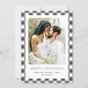 Cartes Pour Fêtes Annuelles Simple Black White Plaid Photo Joyeux Noël