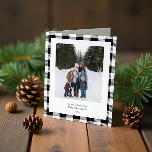 Cartes Pour Fêtes Annuelles Simple BLANC Plaid Bordure Noire 3 Photos Noël