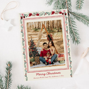 Cartes Pour Fêtes Annuelles Simple Boho Noël vert Poinsettia 1 Photo