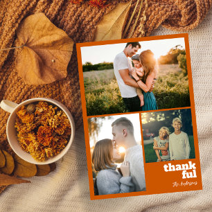 Cartes Pour Fêtes Annuelles Simple Burnt Orange Thanksgiving 3 Photo Collage