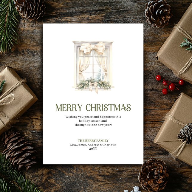 Cartes Pour Fêtes Annuelles Simple Christmas Window Earthy Gold Minimal Card (Simple Christmas Ornament Earthy Gold Minimal Card)
