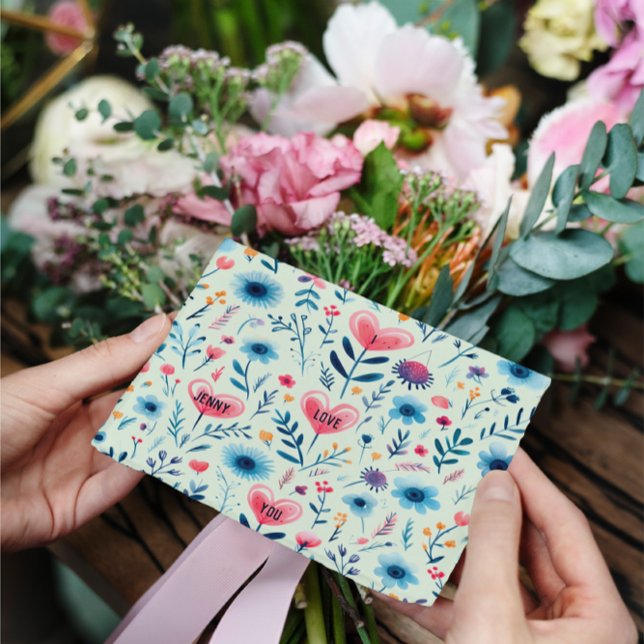 CARTES POUR FÊTES ANNUELLES SIMPLE COEUR FLORAL SCANDINAVIEN PERSONNALISÉ (Créateur téléchargé)