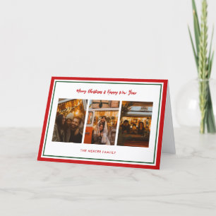 Cartes Pour Fêtes Annuelles Simple Collage de Photos Rouge et Vert Noël