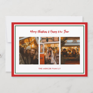 Cartes Pour Fêtes Annuelles Simple Collage de Photos Rouge et Vert Noël