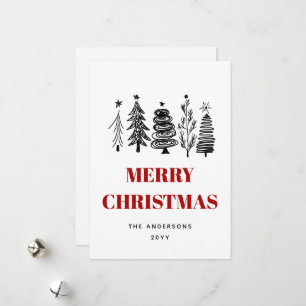 Cartes Pour Fêtes Annuelles Simple croquis minimaliste Noël noir blanc rouge