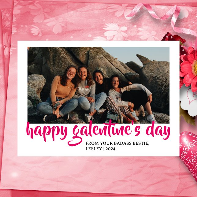 Cartes Pour Fêtes Annuelles Simple Cute Heart Happy Galentines day bestie (Créateur téléchargé)