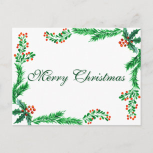 Cartes Pour Fêtes Annuelles Simple Décor De Feuille Verte Élégant Joyeux Noël 
