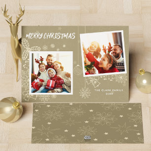 Cartes Pour Fêtes Annuelles Simple élégance Beige 2 cadres photo Famille