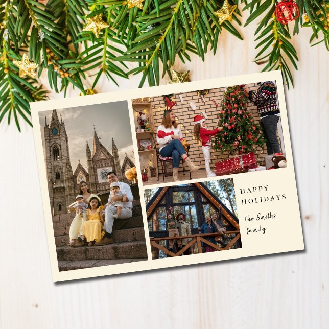 Cartes Pour Fêtes Annuelles Simple Elegant 3 photo collage minimum Noël (Créateur téléchargé)