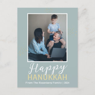 Cartes Pour Fêtes Annuelles Simple Elégant Bleu Happy Hanoukka One Photo