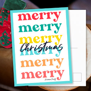 Cartes Pour Fêtes Annuelles Simple Élégant Coloré Bleu Joyeux Noël