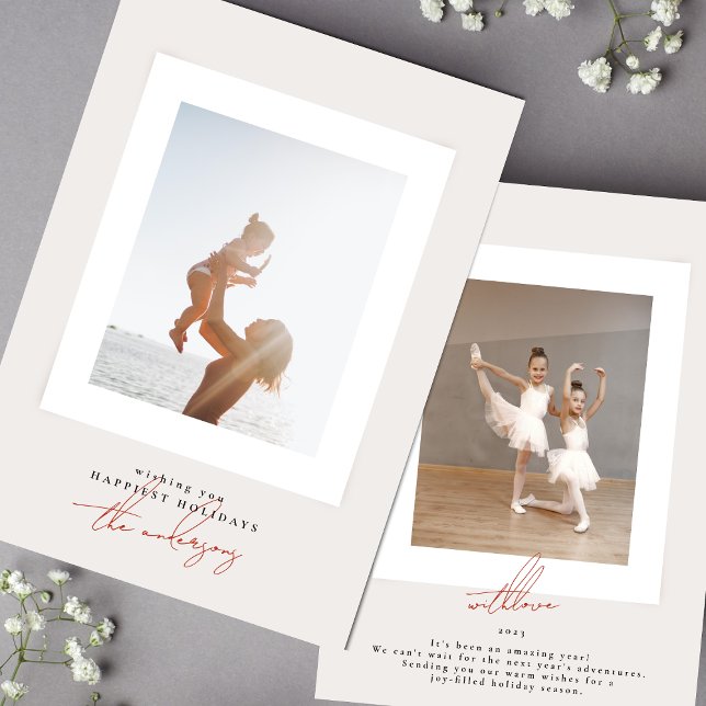 Cartes Pour Fêtes Annuelles simple élégant encadré photo rouge joyeux noël (Créateur téléchargé)