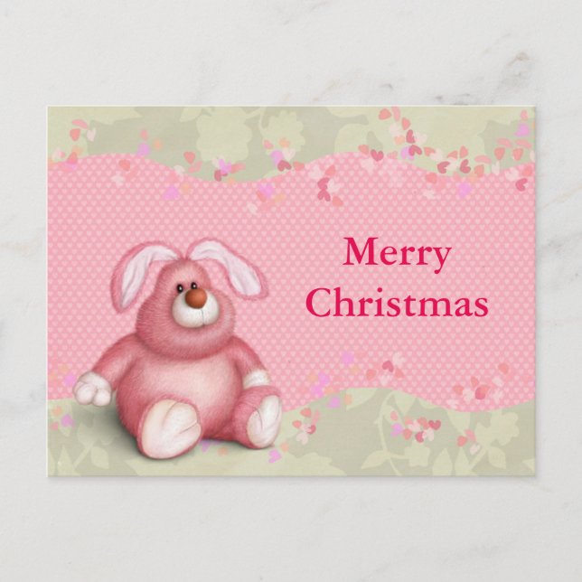 Cartes Pour Fêtes Annuelles Simple Elegant Enfants Teddy Pink Joyeux Noël (Devant)