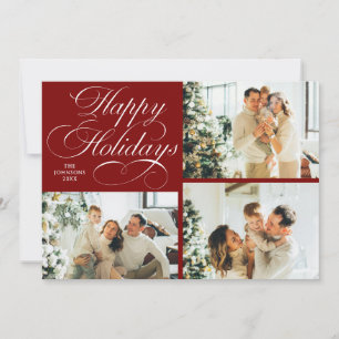 Cartes Pour Fêtes Annuelles Simple Élégant Famille 3 Photo Montage Noël