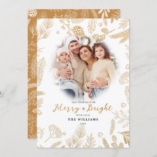 Cartes Pour Fêtes Annuelles Simple Elegant Gold Merry & Bright Photo Christmas