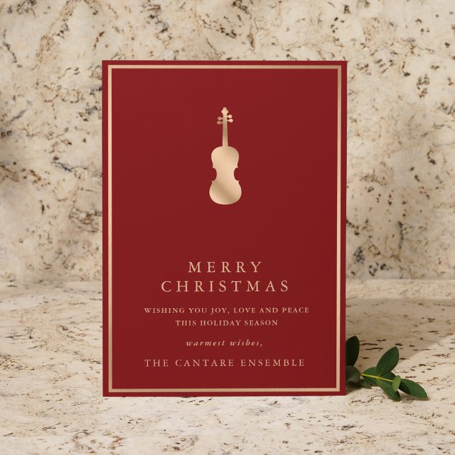 Cartes Pour Fêtes Annuelles Simple Elegant Gold Violin Musical Christmas (Créateur téléchargé)