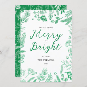 Cartes Pour Fêtes Annuelles Simple Elegant Green Merry et Bright Christmas